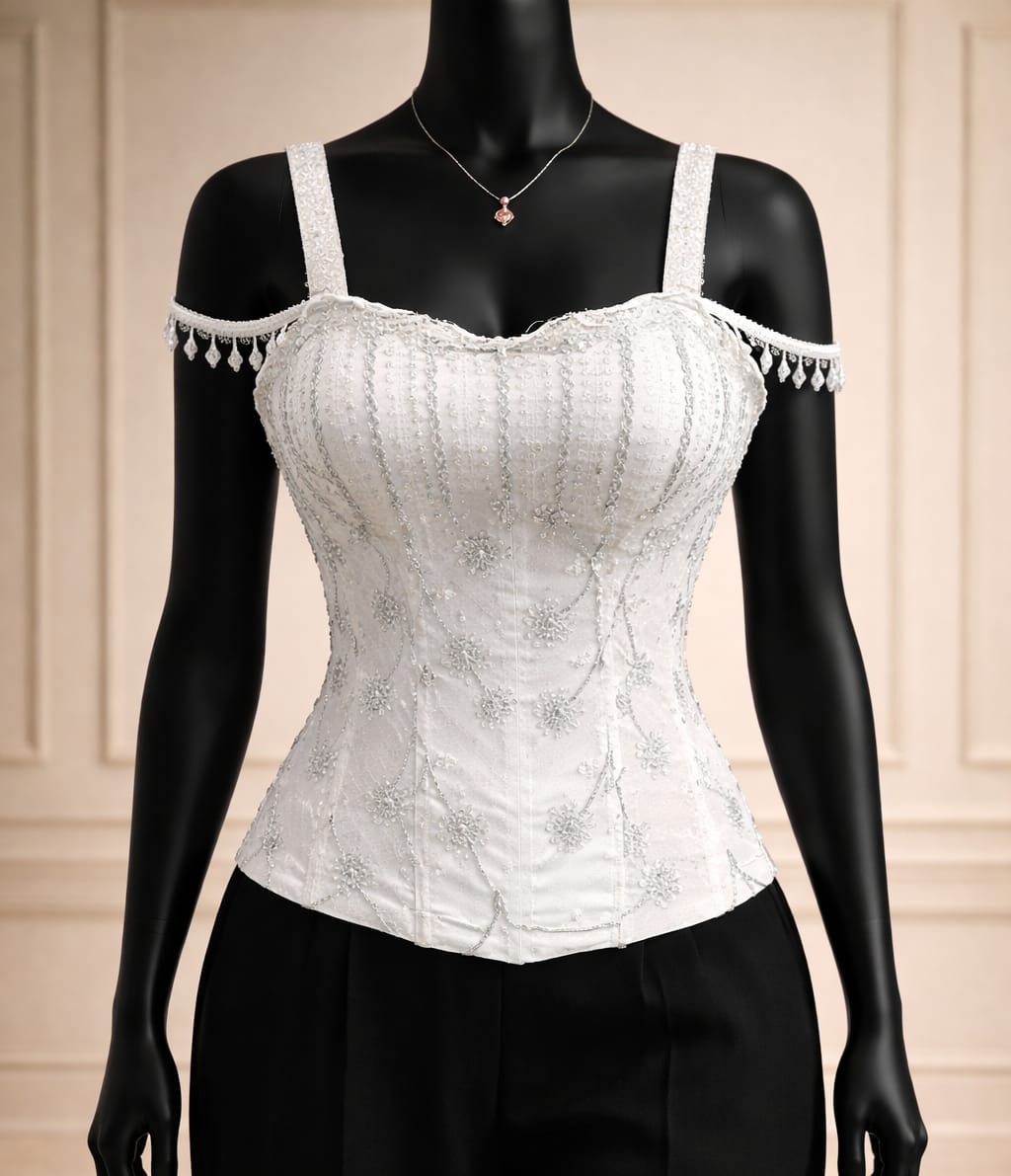 Embellished Corset Top - Ivory Pearl