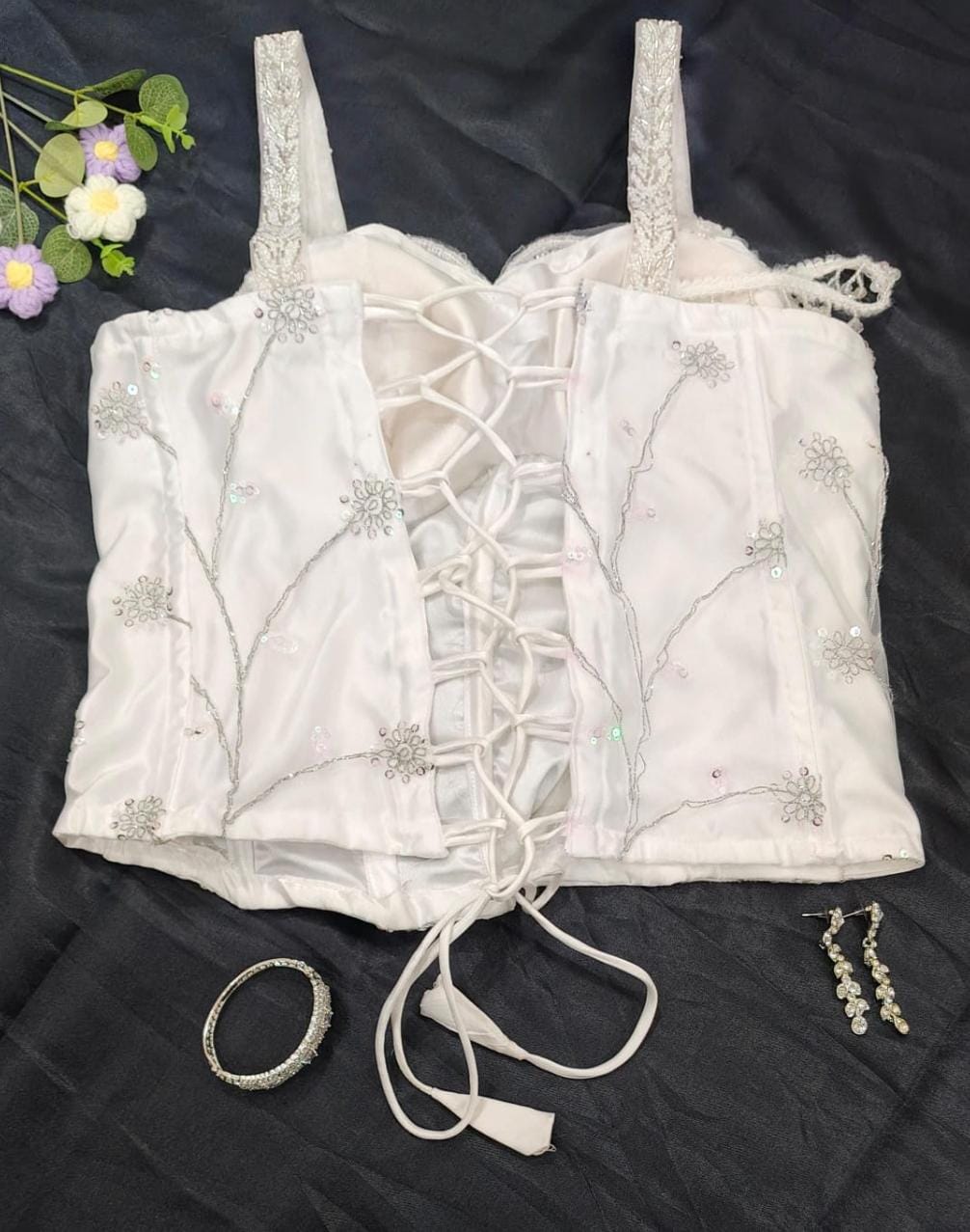 Embellished Corset Top - Ivory Pearl