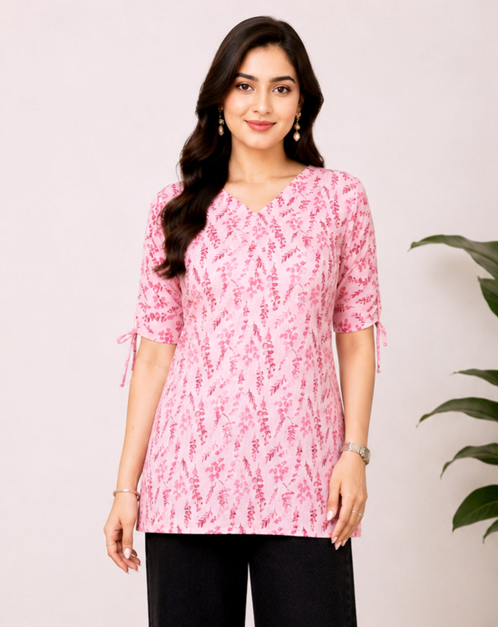 Pink tie-sleeve Kurti